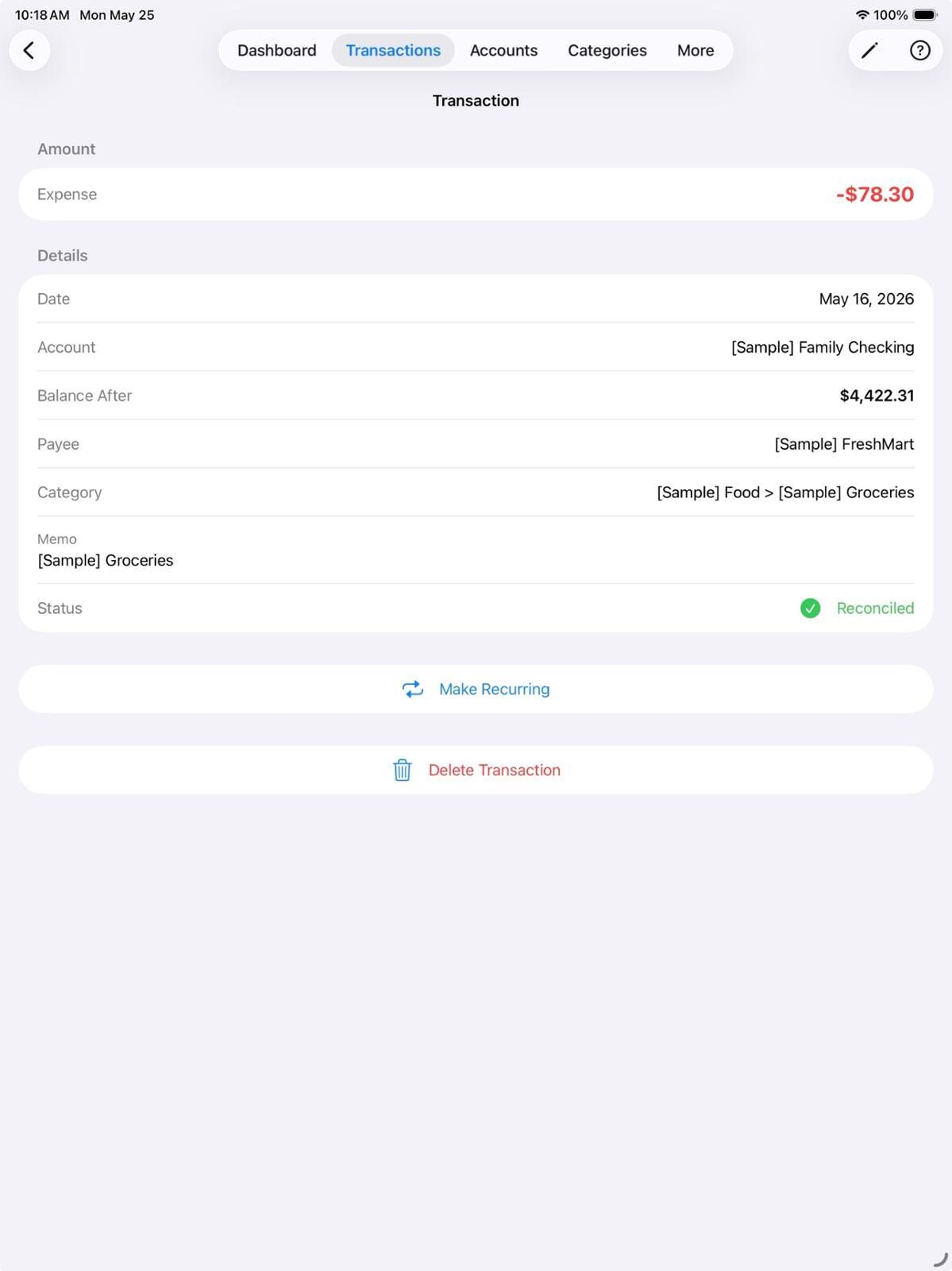 Transaction detail